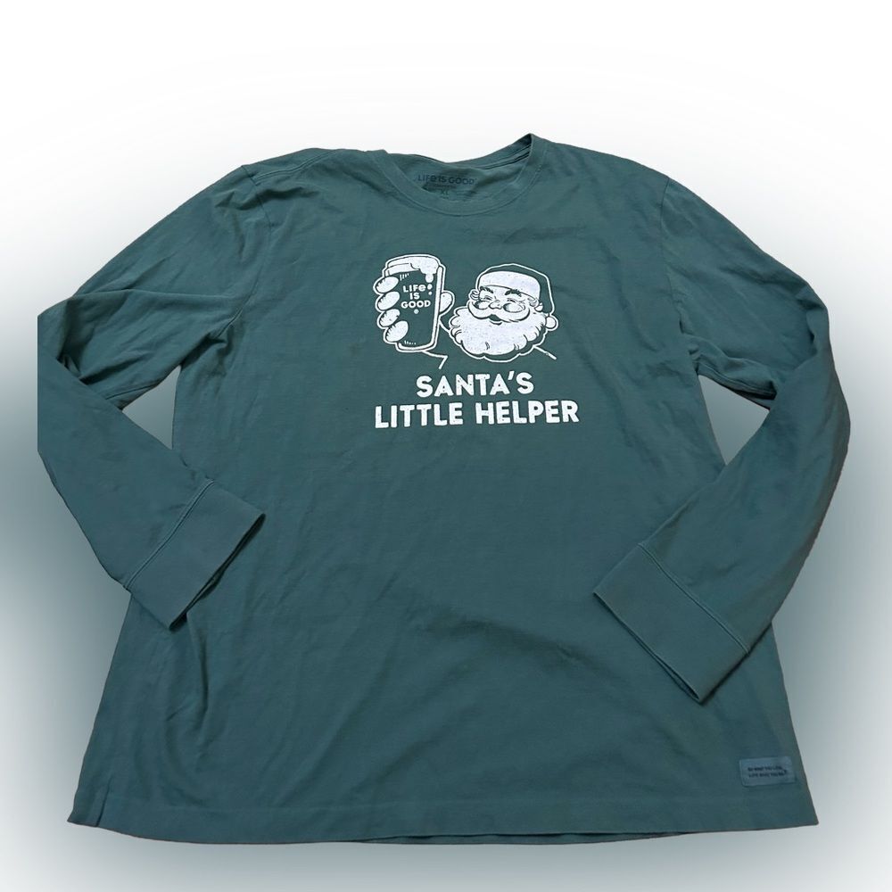 Men’s Life is Good Santa’s Little Helper Beer Long Sleeve T-shirt